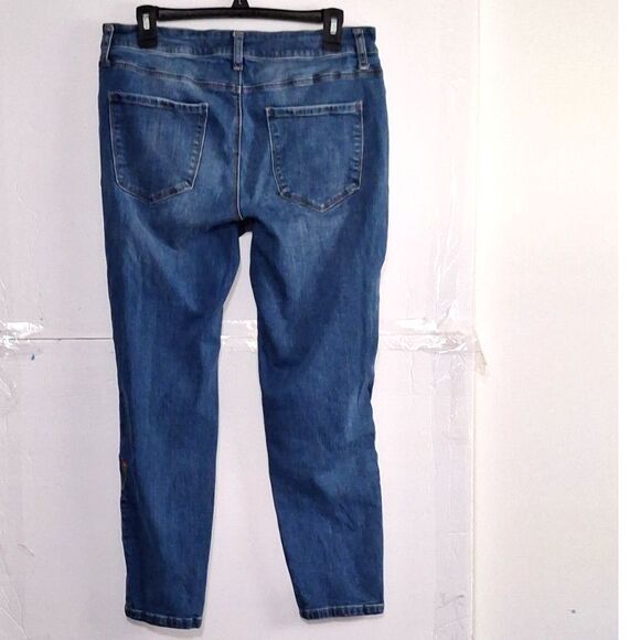 Women's Denim Jegging Embroidered Skinny Leg Mid Rise Embellished Medium Wash 12 - Picture 6 of 6